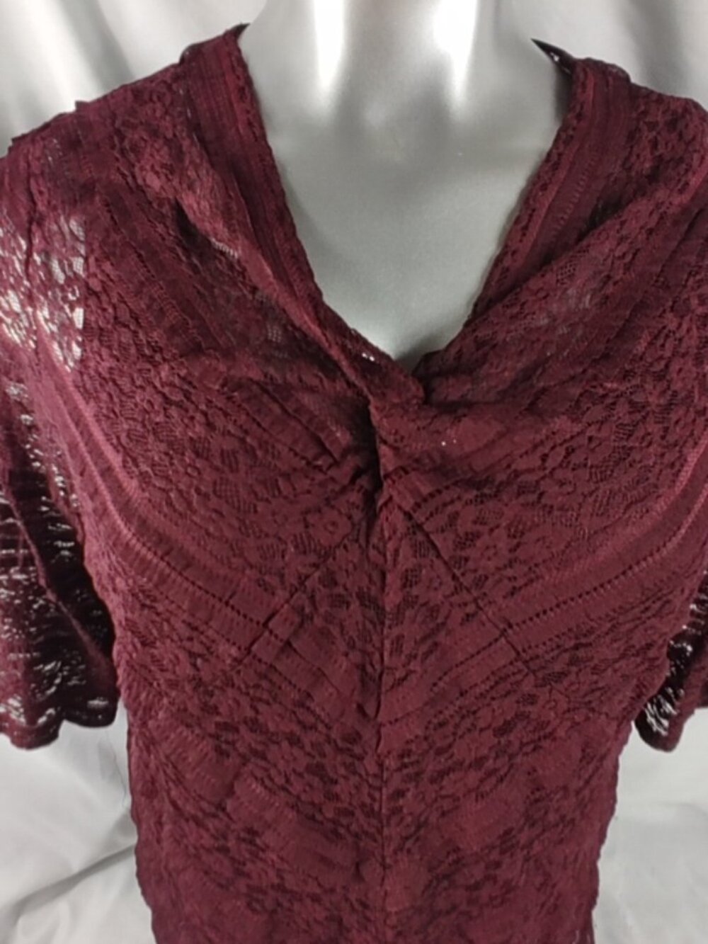 Catherines Top Womens Burgundy Pullover w/Liner 3/4 Sleeve Stretch Crepe Sz 1X